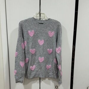 Fuzzy heart grey sweater